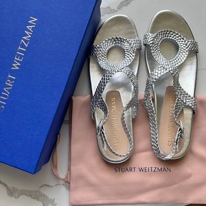 Stuart Weitzman Teodora Woven Silver Sandals